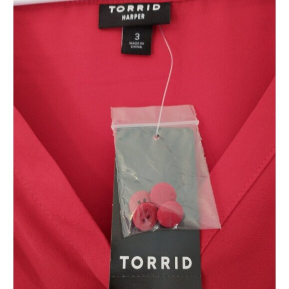 Torrid Women's Harper Blouse Pullover 3/4 Roll Tab Sleeve V-Neck Red - 3X NWT - Picture 6 of 11